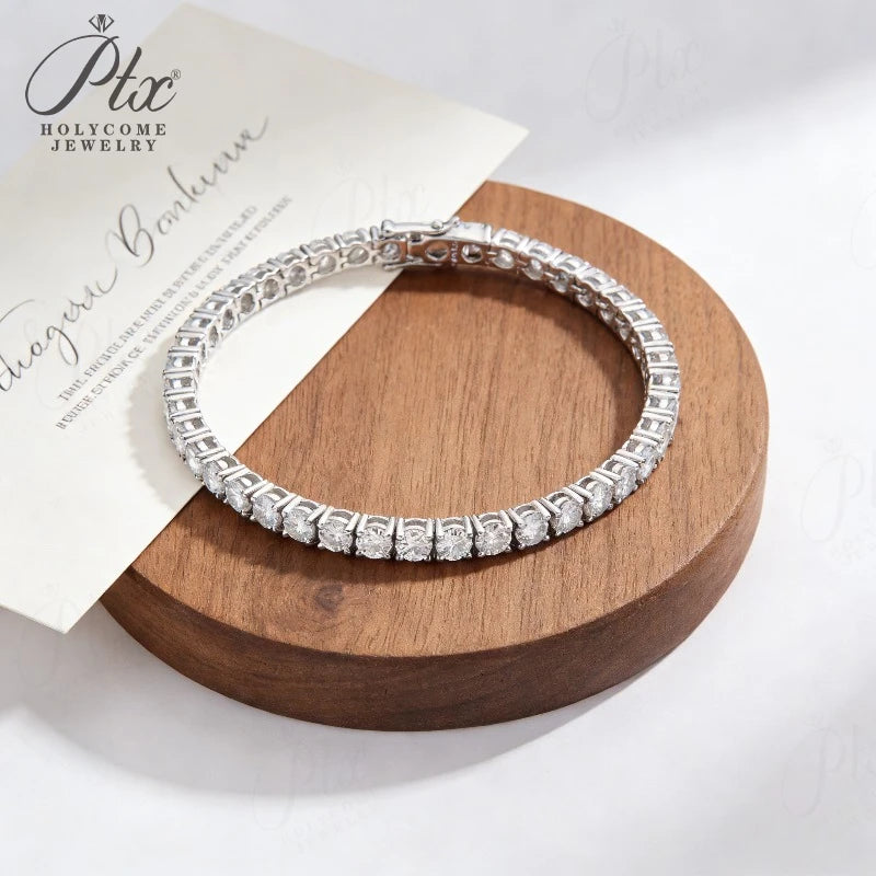 4mm Moissanite 925 Sterling Silver Color on Hand Princess Tennis Bracelet Bangle for Women Anniversary Gift Jewelry 6/7/8 inch