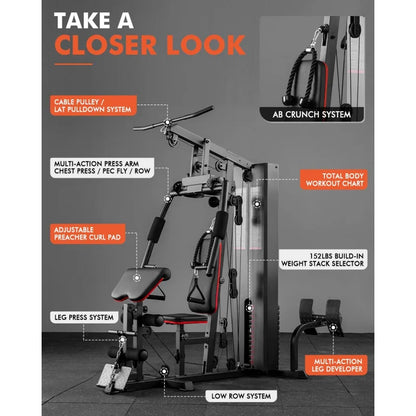 Home Workout Station Multifunctional Home Gym Equipment, Exercise Equipment for Full Body Strength Training