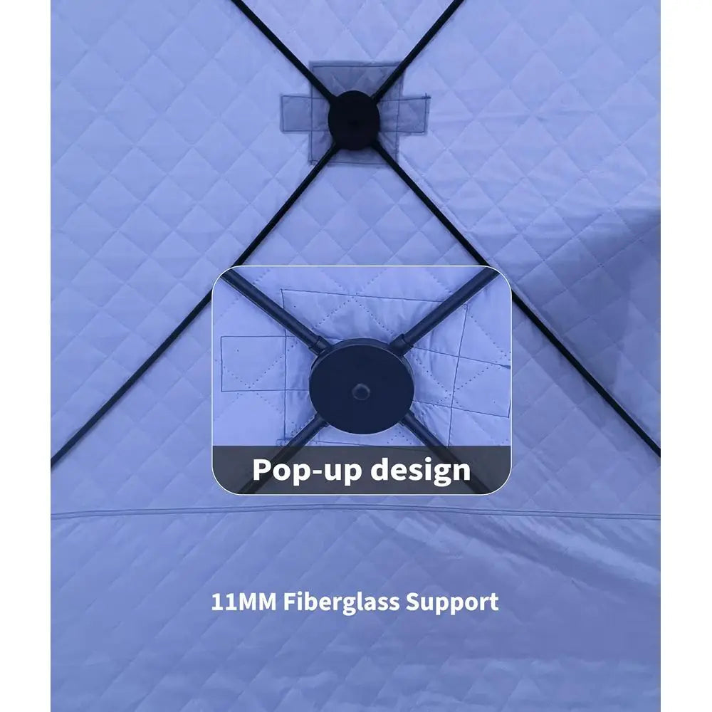 Portable Insulated Ice Fishing Tent, Hub-Style Shelter, Windproof & Warm, 3-4 Person, Blue, 6x6x6.6ft
