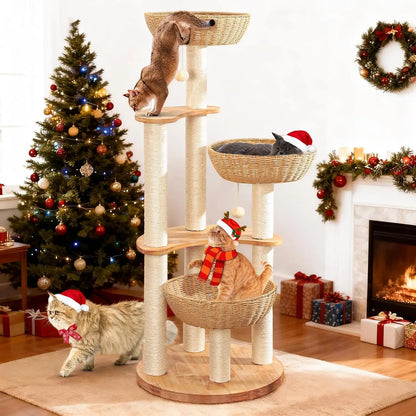 54" Modern Cat Tree Tower for Indoor Cats, Luxury Scratching Post with Sisal Rope, Multi-Level Activity Center
