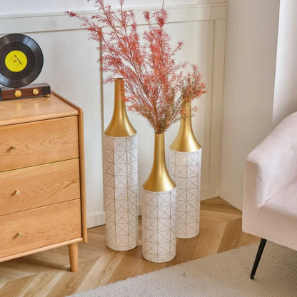 Glazed Metal Vases Home Decoration Set 3 White 24in/28.7in/33.5in Height Elegant Living Room Floor Decor Shipping From The USA