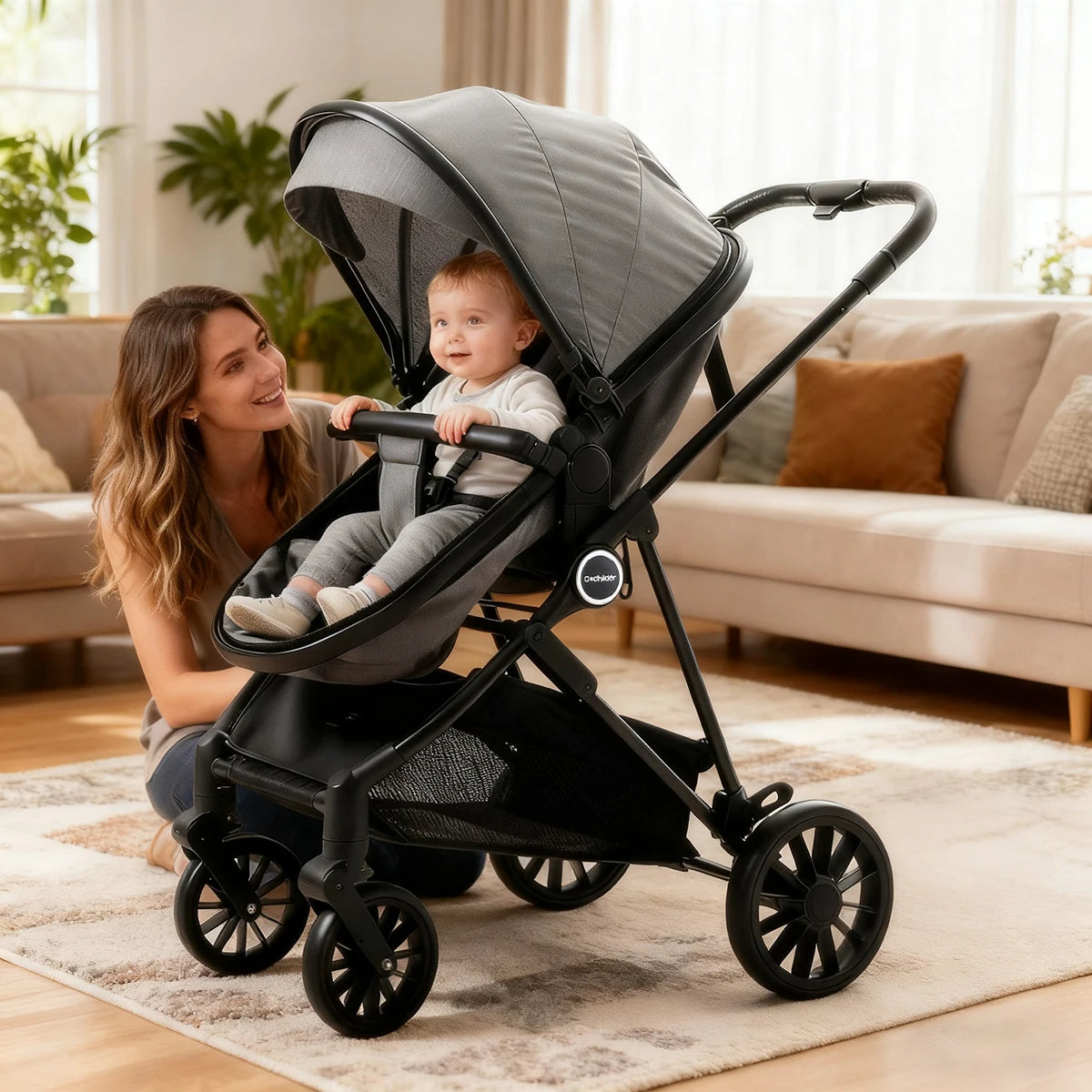 Baby Stroller 2-in-1, Foldable newborn stroller, can be pushed in both directions,Suitable for aged 0-3, outdoor camping vehicle