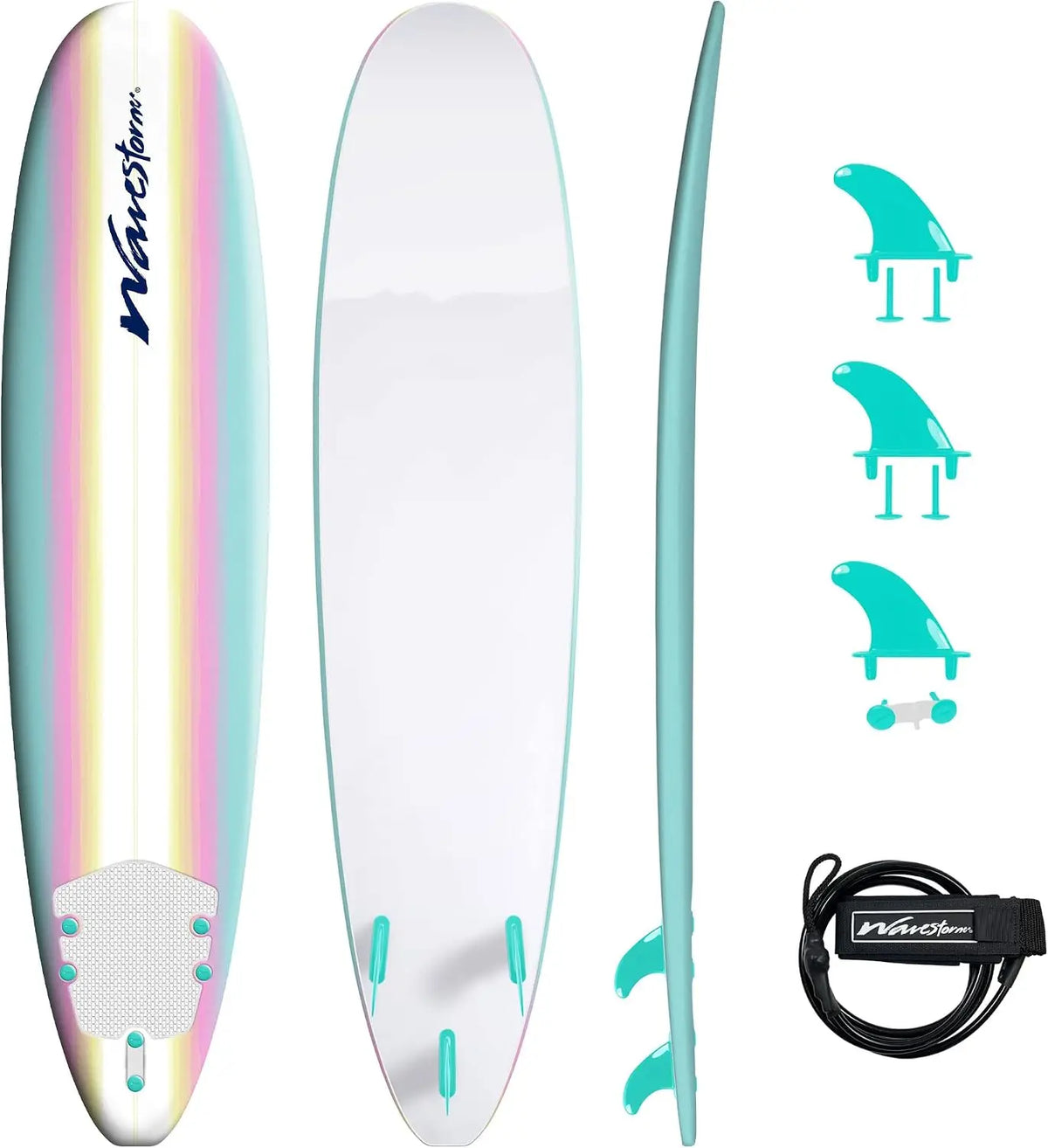 Classic Soft Top Foam 8ft Surfboard - Stable Durable for All Skill Levels