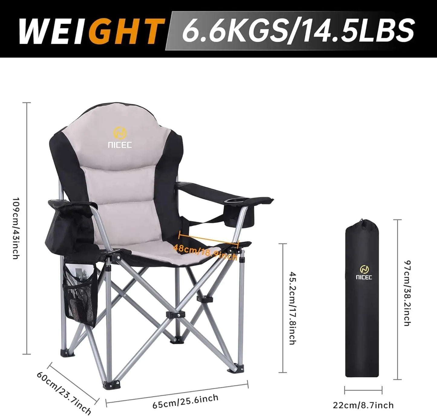 Portable Heated Camping Chair with Battery, Outdoor Folding Seat for Adults, Includes Cooler and Power Bank