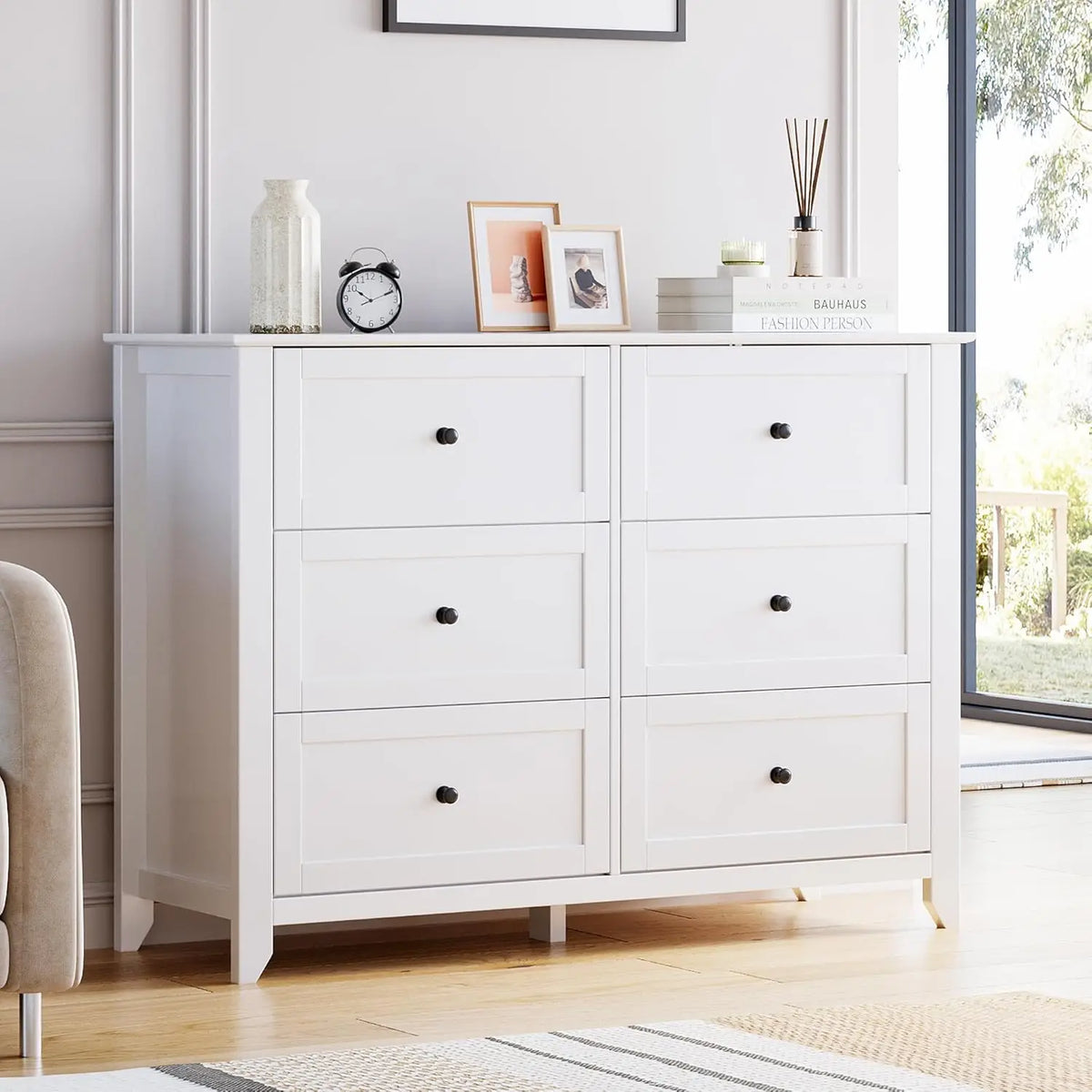 6 Drawer Dresser for Bedroom, Simply Modern Chest of Drawers, Wood Storage Double Dresser with Deep Drawers for Living Room, Hallway Entryway