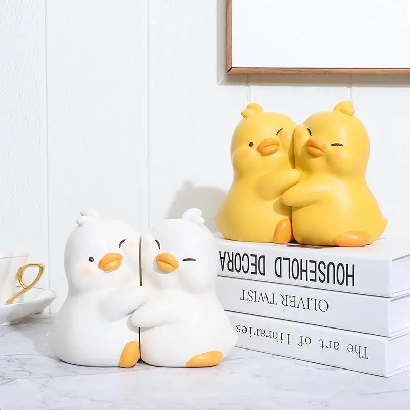Hugging Duck Bookends - Adorable Cartoon Animal Book Stand for Desk, Decorative Shelf Organizer for Home & Office