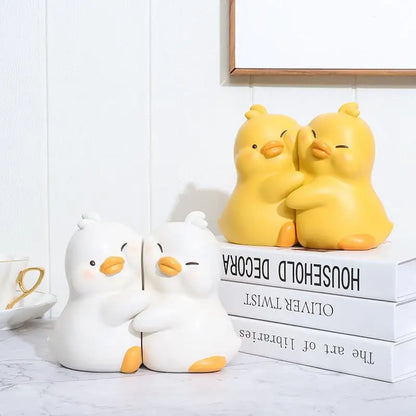 Hugging Duck Bookends - Adorable Cartoon Animal Book Stand for Desk, Decorative Shelf Organizer for Home & Office
