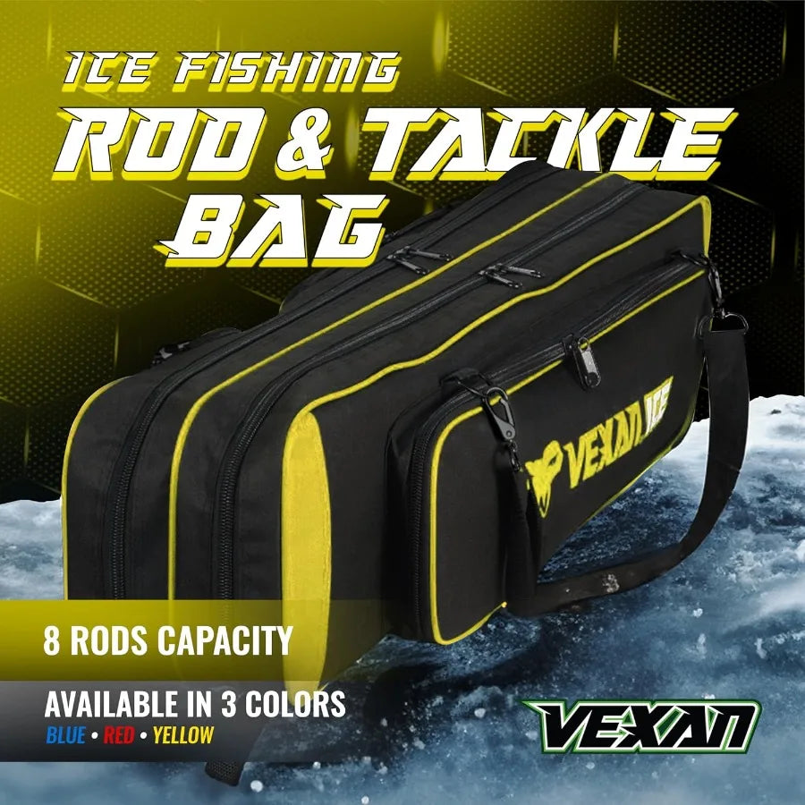 WaterResistant Ice Fishing Rod Case for Portable Storage and Travel Fits 8 Rods TipUps and Lures Ideal for Outdoor Winter Fishi