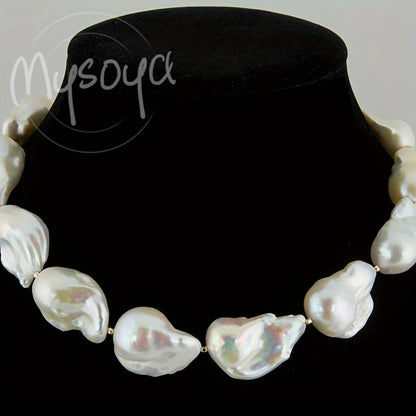MYSOYA 15-20mm White Baroque Freshwater Pearl Necklace Extender Chain With Gift Box Perfect Gift For Wedding Birthday New Year