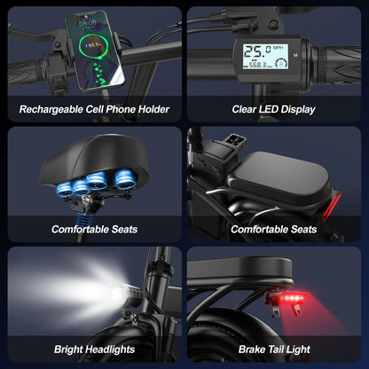 14'' Adult 500W Peak Motor Mini Folding Electric Motorcycle E Bike Electric Bicycle 19.9Mph 10.4AH 15AH Electric EBike for Adult