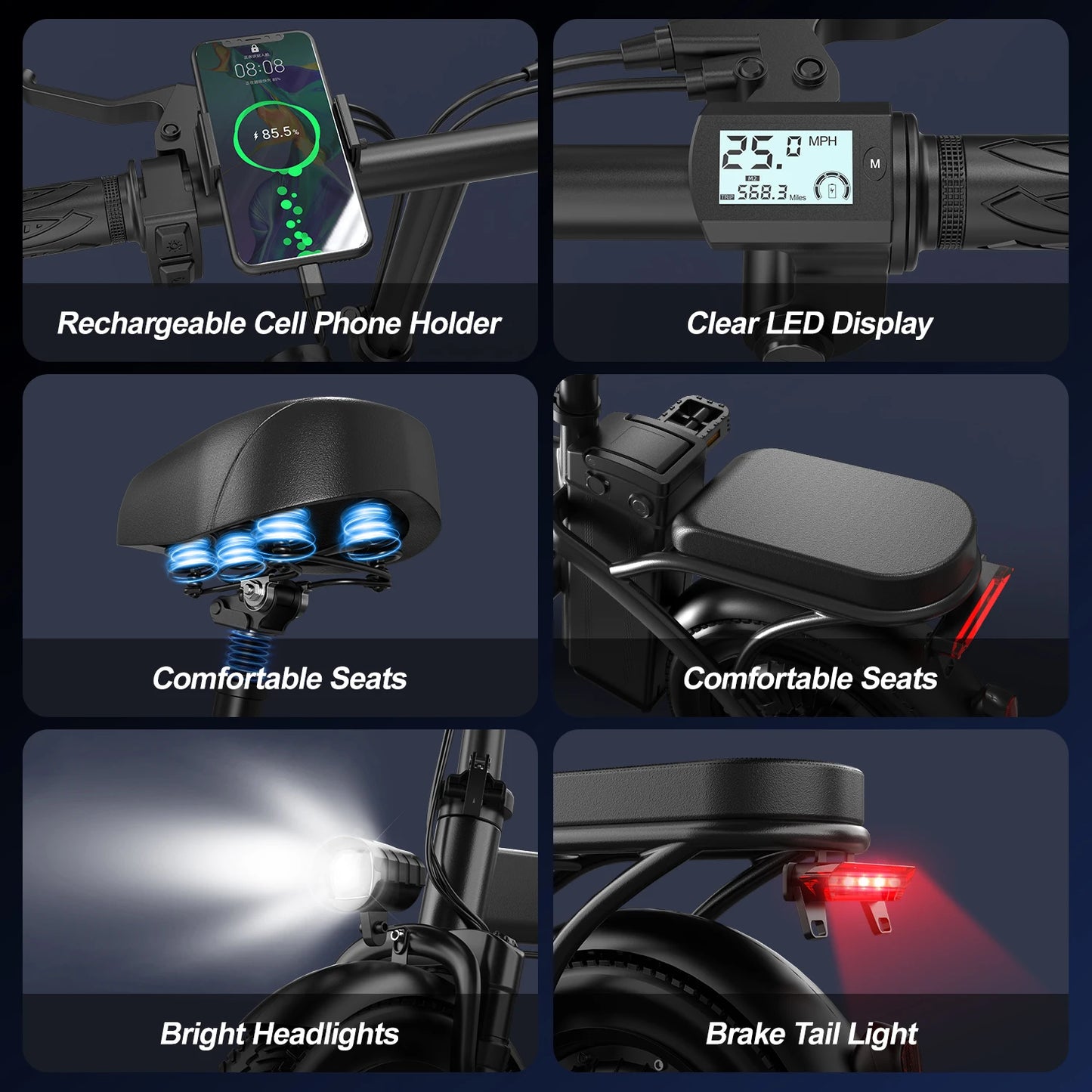Electric Bike For Adults, Folding Electric Bike, 500W Peak Motor, Electric Bicycle With 14" Tire, 48V 20AH/15AH/10Ah Battery