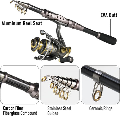125-Piece Telescopic Fishing Rod Reel Combo with Tackle Bag, Collapsible Travel Set for Freshwater Saltwater