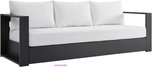 Tahoe Outdoor Patio Powder-Coated Aluminum Sofa, Gray White