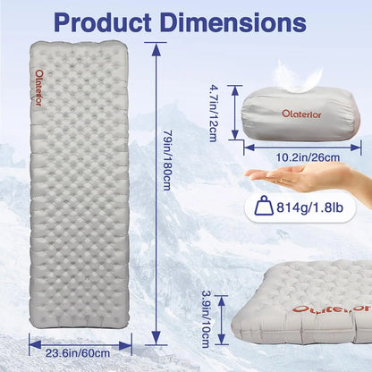 Ultralight Insulated Sleeping Pad 7.2 R, Inflatable Camping Mat 70.9 × 23.6in