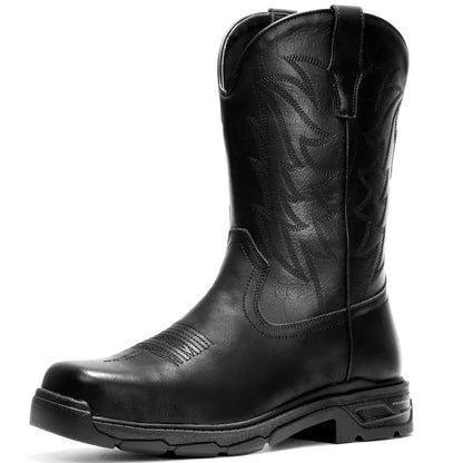 Cowboy Work Boots for Men Waterproof Square Toe Leather Western Boots Puncture Resistant Indestructable Steel Toe Safety Boots f