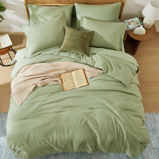 Queen Comforter Set 7 Pieces Sage Green Soft Bed in a Bag Queen with Fitted Sheet, Flat Sheet, 2 Pillow Shams, and 2 Pillowcases