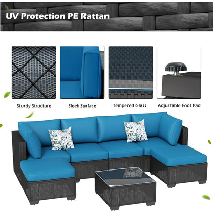 U-MAX 7 Piece Outdoor Patio Furniture Set, PE Rattan Outdoor Wicker Sectional Furniture Chair Set with Cushions and Tea Table, B