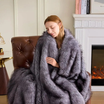 Fluffy Faux Fur Throw Blanket – Super Soft Warm Thick Plush Blanket for Bed, Couch & Office, Cozy Fuzzy Throw with Flannel Backi