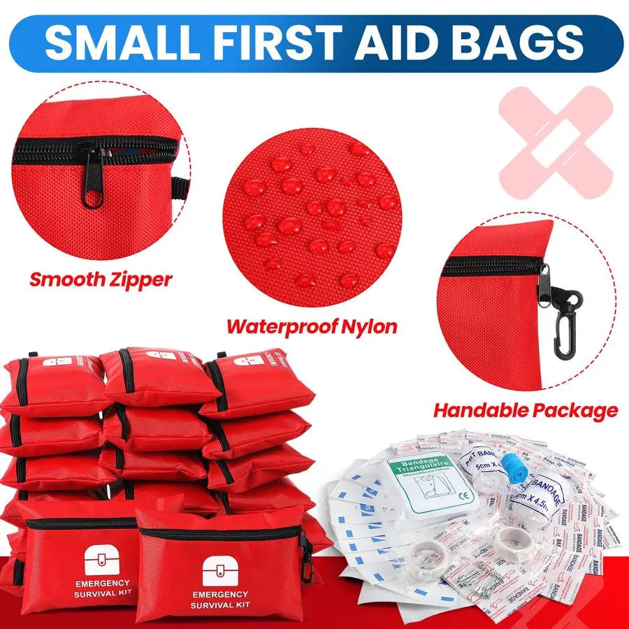 1740 Pcs Small First Aid Kits Bulk Mini Travel Size Emergency Individual Zipper Pouch Self Care Package Supplies for Homeless Tr