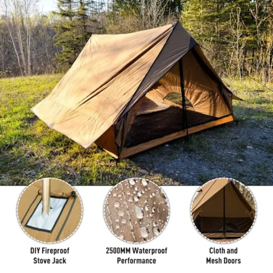Camping Hot Tent Cabin Tent Chalet 70 Pro Portable Wall Tent with Stove Jack and Two Poles for 2-3 Person Hiking Backpacking