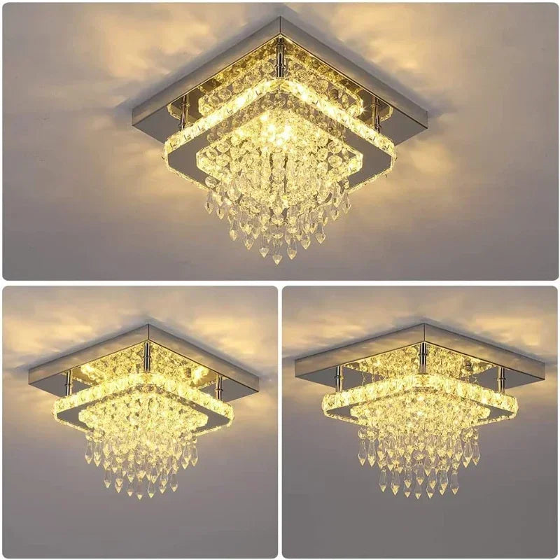 LED Lustre Chrome Crystal Ceiling Chandelier Creative Circular Restaurant Dining Room Bedroom Pendant Light Modern Home Decor