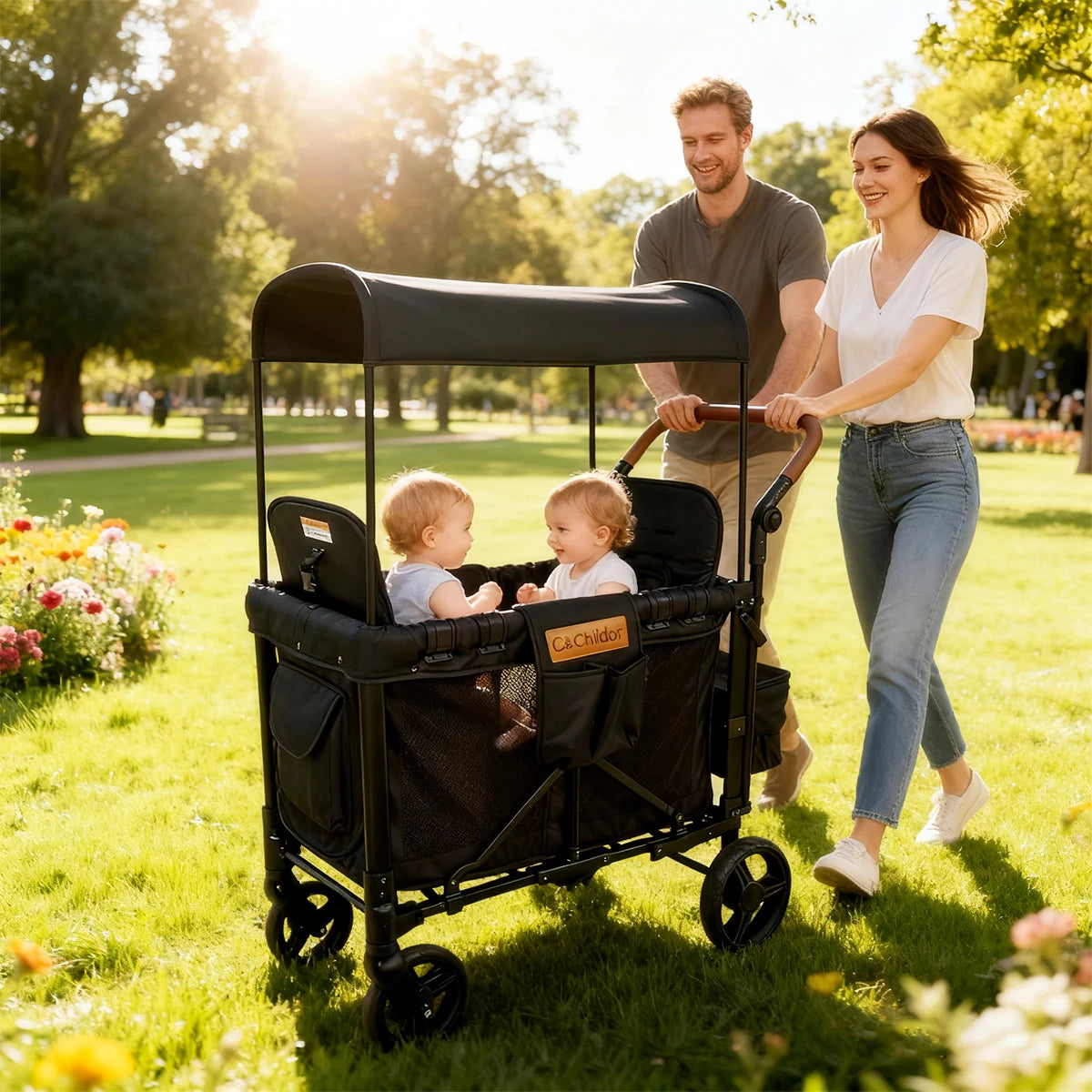 2-seat foldable baby stroller, detachable roof camper van, suitable for babies over 6 months old, Christmas gifts