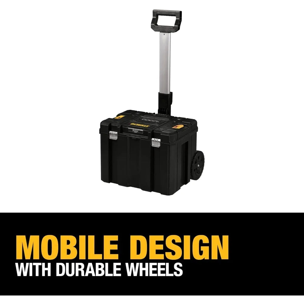 Large Rolling Tool Box with Wheels, Telescopic Handle, Stackable Storage for Easy Portability and Organization