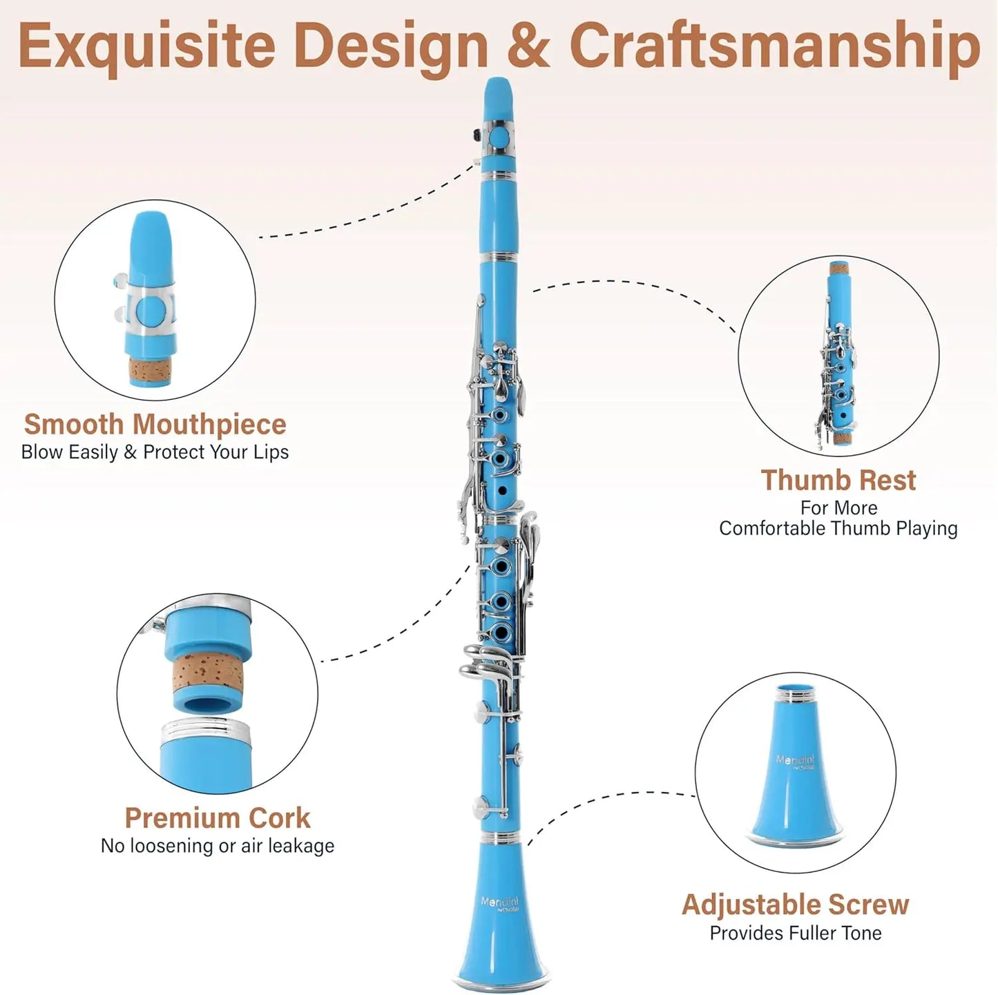 Beginner Bb Clarinet Kit with Hard Case, Reeds, Stand & Accessories in Light Blue