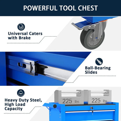 Metal Rolling Tool Chest with 5 Drawers, Lockable Storage Cabinet on Wheels for Garage and Warehouse Organization