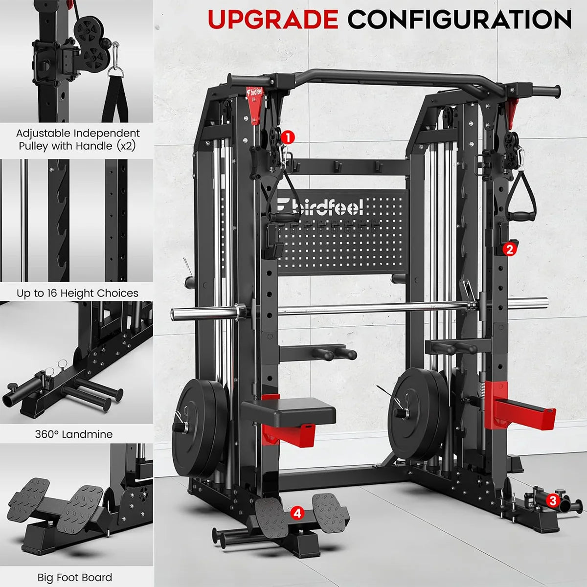 Pooboo Power Cage Multi-Function 2000LB Dual Pulley Cable Crossover | Home Gym Squat Rack Featuring LAT Pulldown, Power Rack & Strength Training Attachments, Pegboard