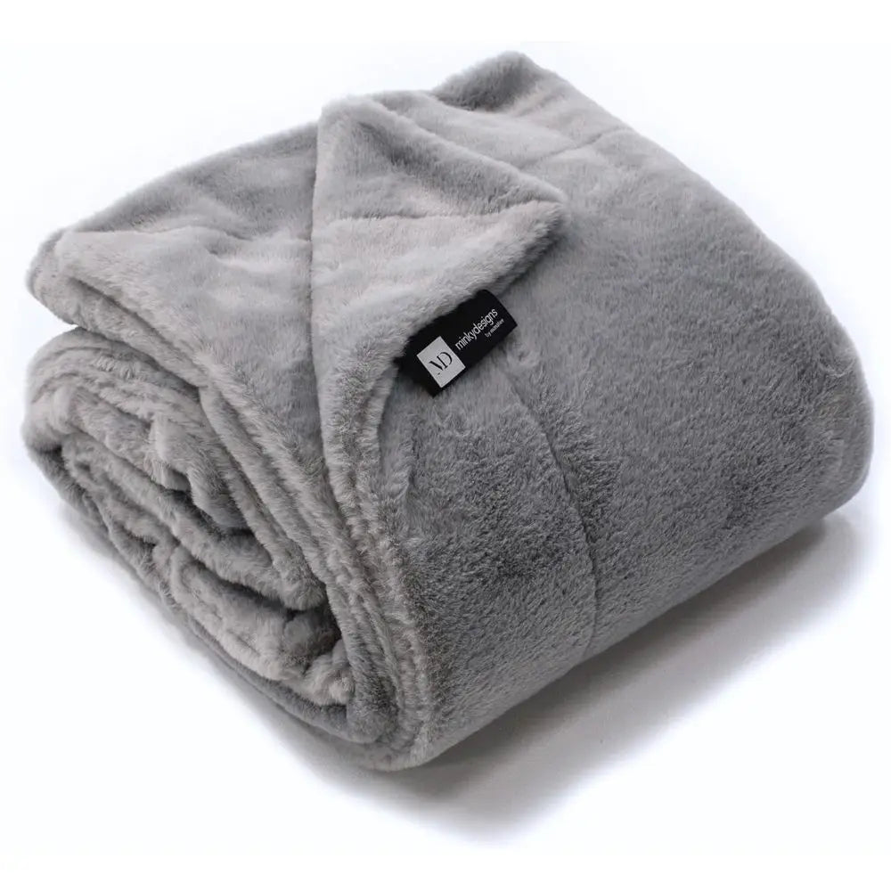 Minky Designs Ash Gray Minky Blanket – Ultra Soft Faux Fur Throw Blanket for Couch, Bed & Home – Fluffy, Warm & Luxurious – Posh