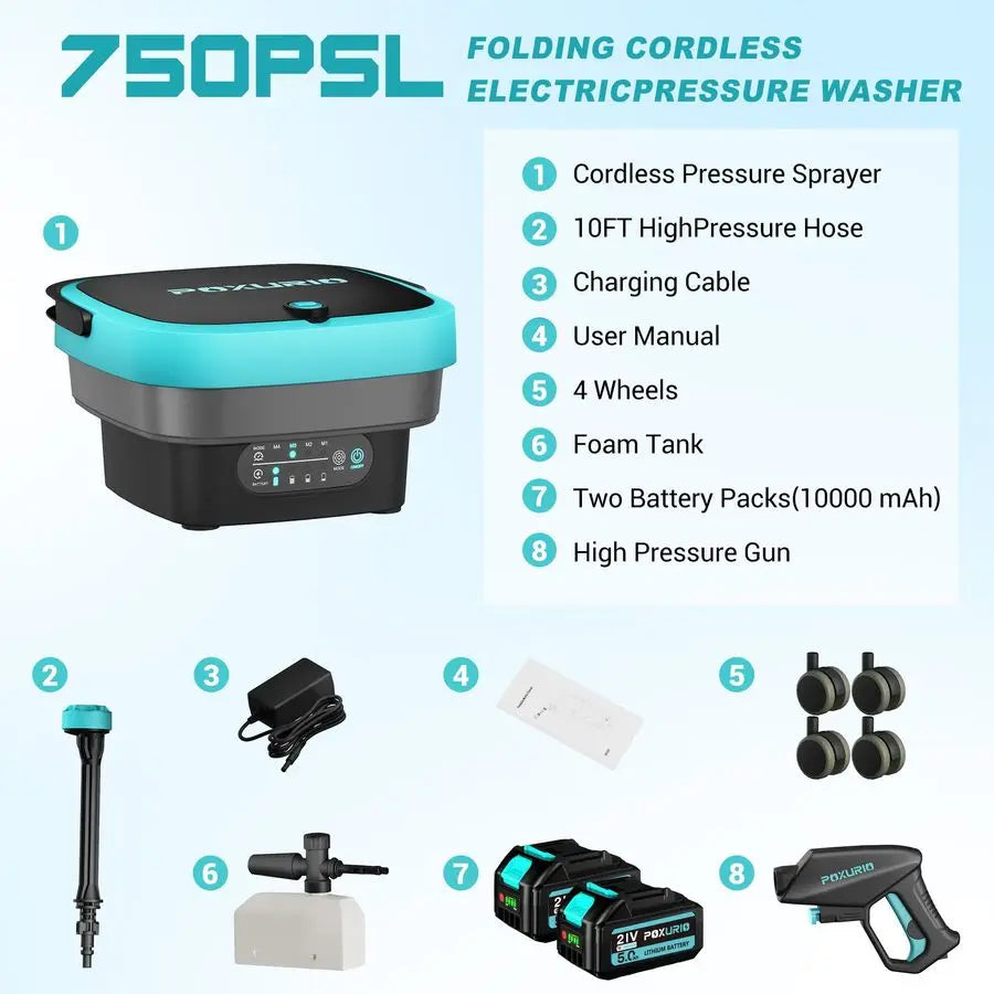 Portable Pressure Washer Cordless, 4.5Gal Tank, 4 Adjustable Pressure Electric Power Washer with 2x5.0Ah Battery amp Quick Charg