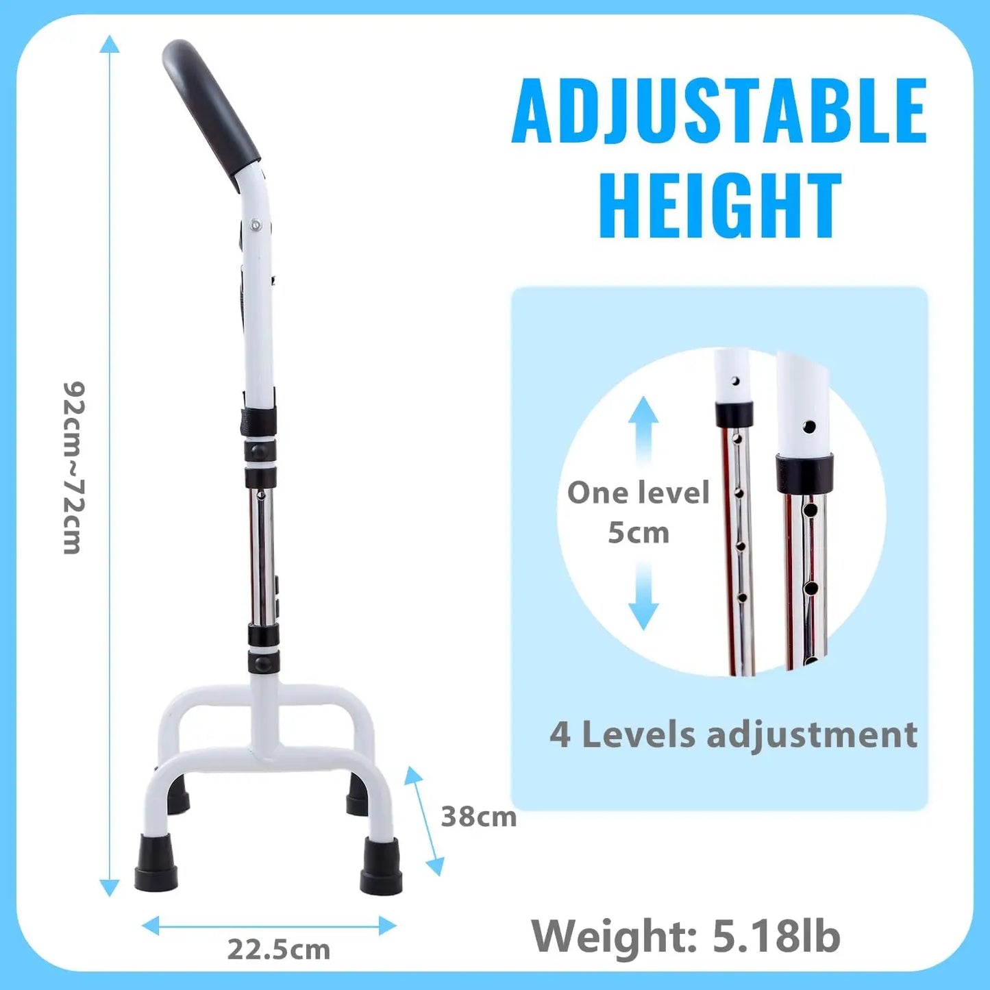 Adjustable Height Walking Cane with Anti-Slip Design, Supports Up to 300lb for Elderly and Mobility Aid