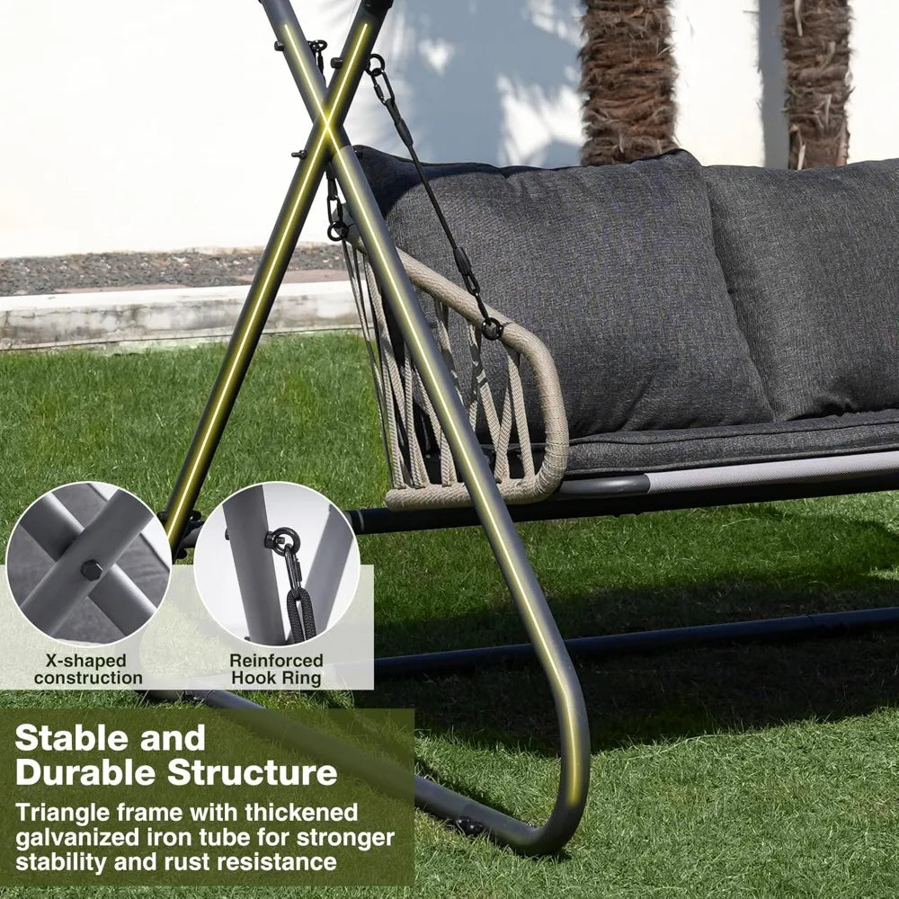 Outdoor Porch Swing, Patio Swing with Canopy, Hanging Glider Bench with Thicken Cushions and Pillow, Patio Hammock Lounge