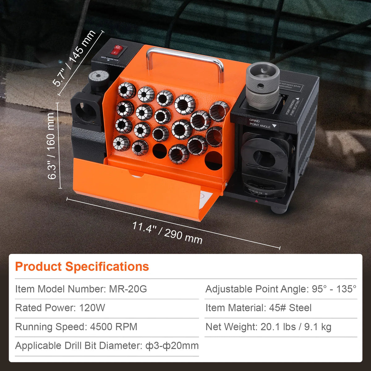 SucceBuy Drill Bits Sharpener 3-13mm Mill Grinder Sharpener Sharpening Angle Grinder with 11 Collets For Factory Workshop