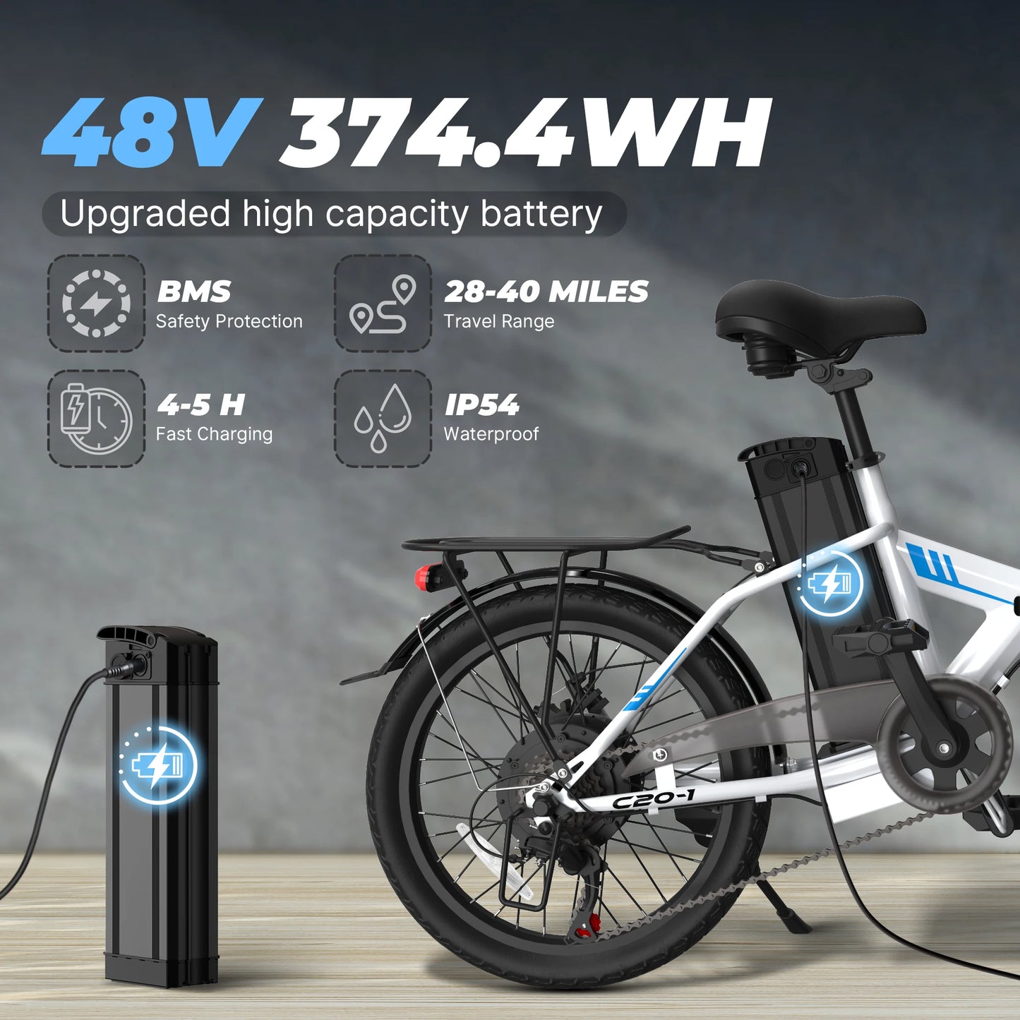 【1 Year Warranty】 Varun C20-1 Adult Electric Bike, 750W Peak motor, 48V 7.8Ah Battery, 20" Tire City Ebike, 20MPH, UL 2849