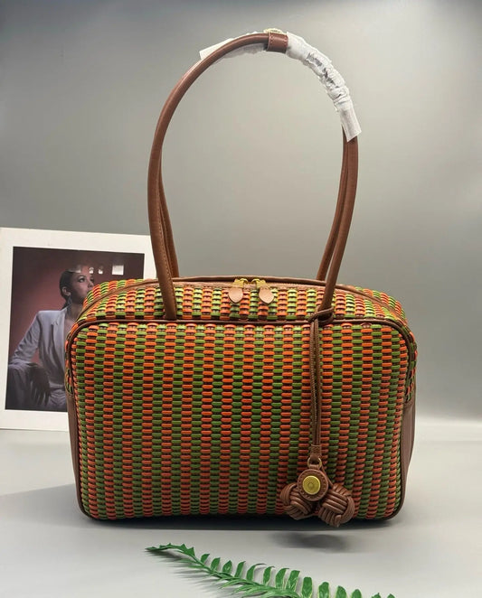 Woven Bag New Fashion Ladies Handbag Large Capacity Contrasting Color Pu Shoulder Bag Women's Crossbody Pillow Bag