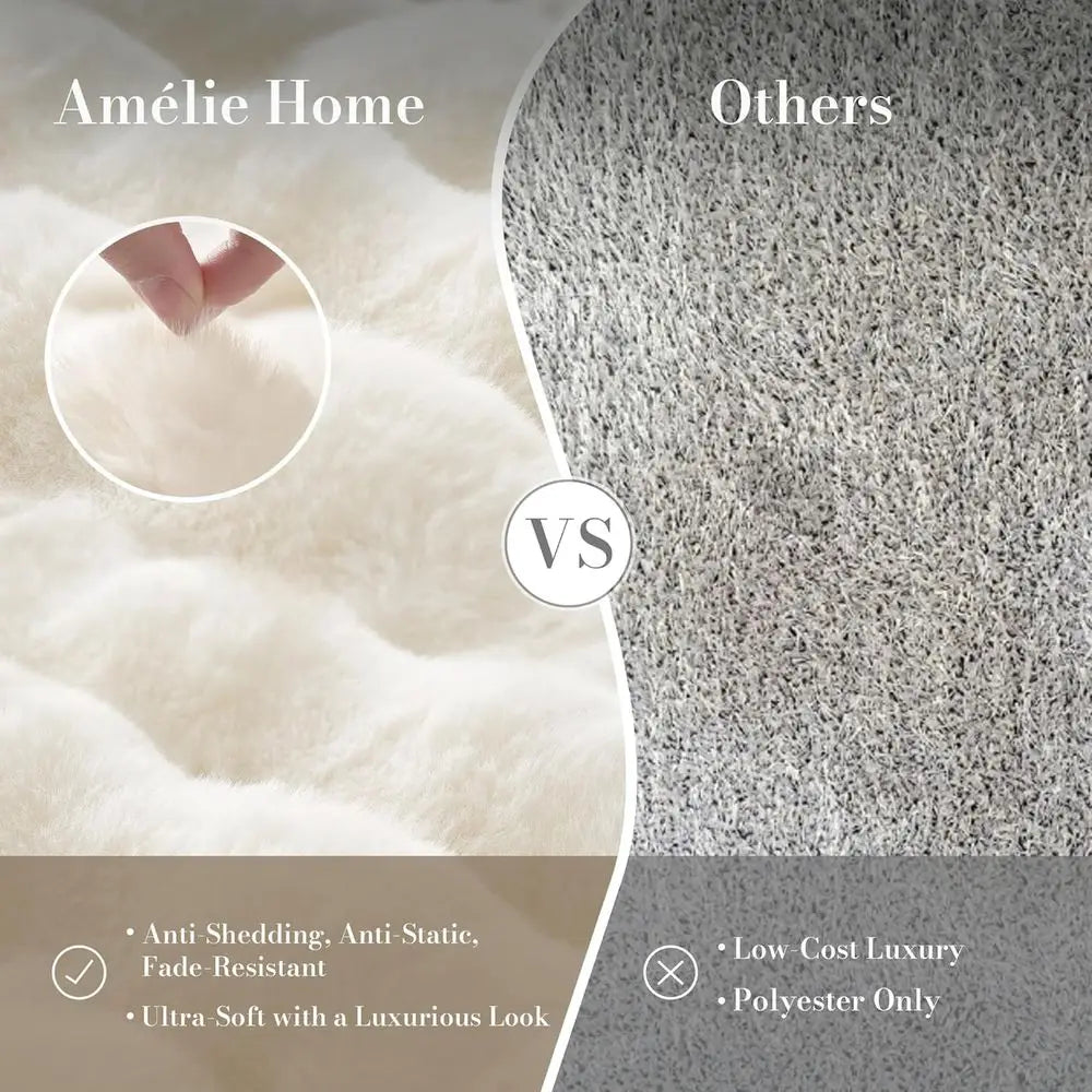 Faux Fur Throw Blanket for Bed, Ultra Soft Fuzzy Plush Bubble Blanket for Bedroom & Bed Decor, 90x90, Cream White