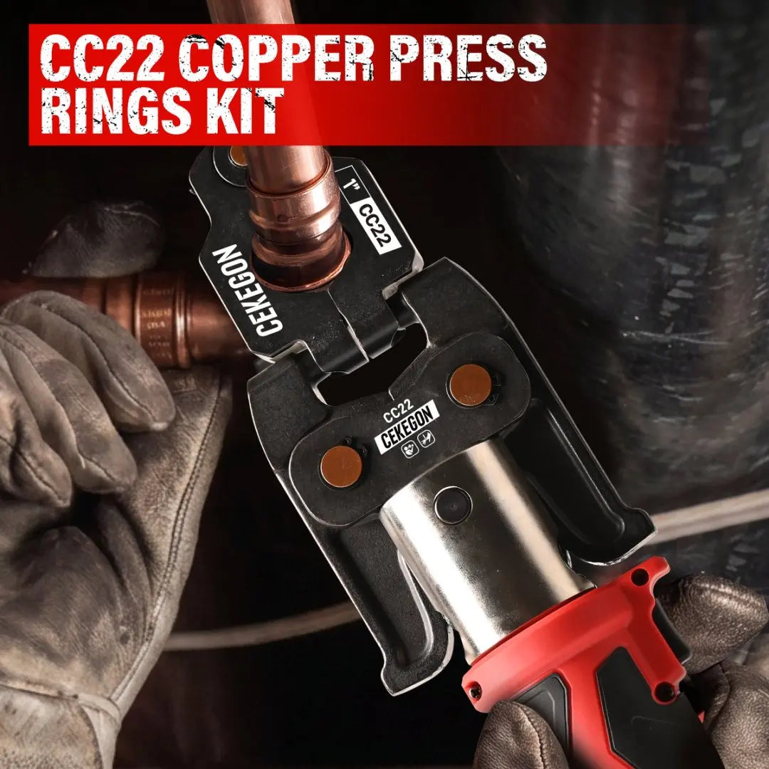 CEKEGON CC22 Actuator Copper Press Rings Kit 1/2", 3/4", 1", 1-1/4" For 22kN/24kN Copper Pipe Press Tools 180° Rotation Press Rings for Narrow Spaces