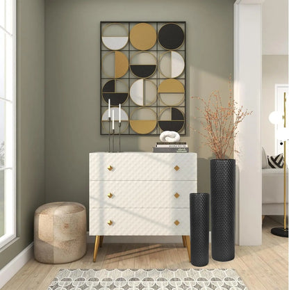 Set of 2 Black Cylinder Floor Vases, Large 27/21in Tall Metal Decorative with Honeycomb Texture for Modern Home Decor