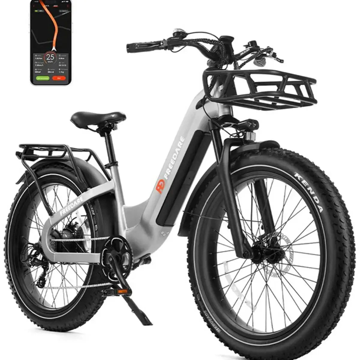 26''Fat Tire Ebike 1000W peak 48V 20Ah Removable Battery APP Control 90Mi Range GPS Tracking Electric Bike for Adults with UL/CE