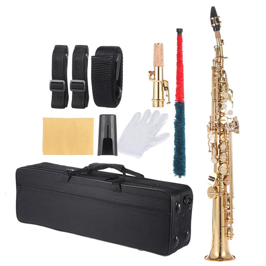 Brass Straight Soprano Sax Saxophone Bb B Flat Woodwind Instrument Nature Shell Key Carve Pattern with Carrying Case