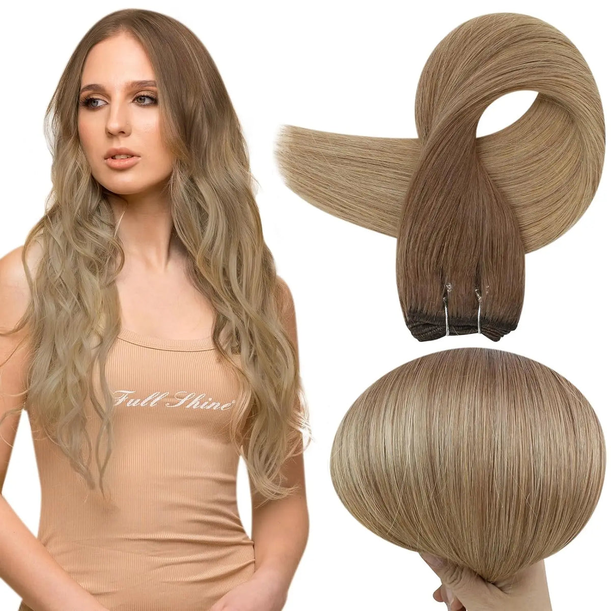 Full Shine Human Weft Hair Extensions 100% Real Straight Natural Human Hair Extensions For Salon