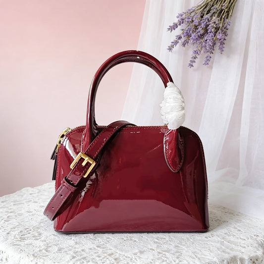 Burgundy Patent Leather Shell Bag New Model Luxury Design