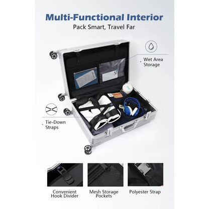 28 Inch Checked in Luggage with Aluminum Frame, PC Hard Shell Suitcase with Spinner Wheels and TSA Lock, Large Suitcase