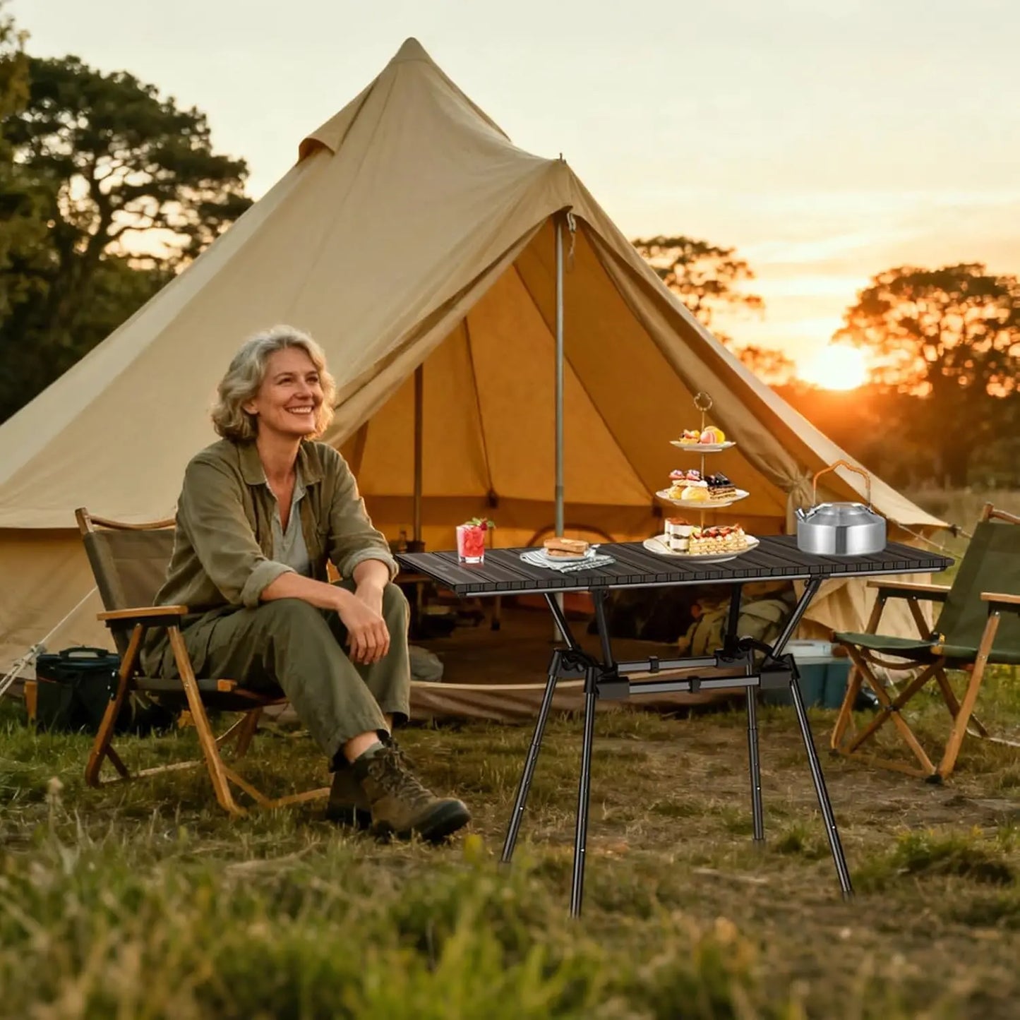 3ft Foldable Aluminum Camping Table, 4 Height Settings, Waterproof, Black, 35' x 16', with Carrying Bag