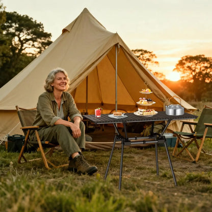 3ft Foldable Aluminum Camping Table, 4 Height Settings, Waterproof, Black, 35' x 16', with Carrying Bag