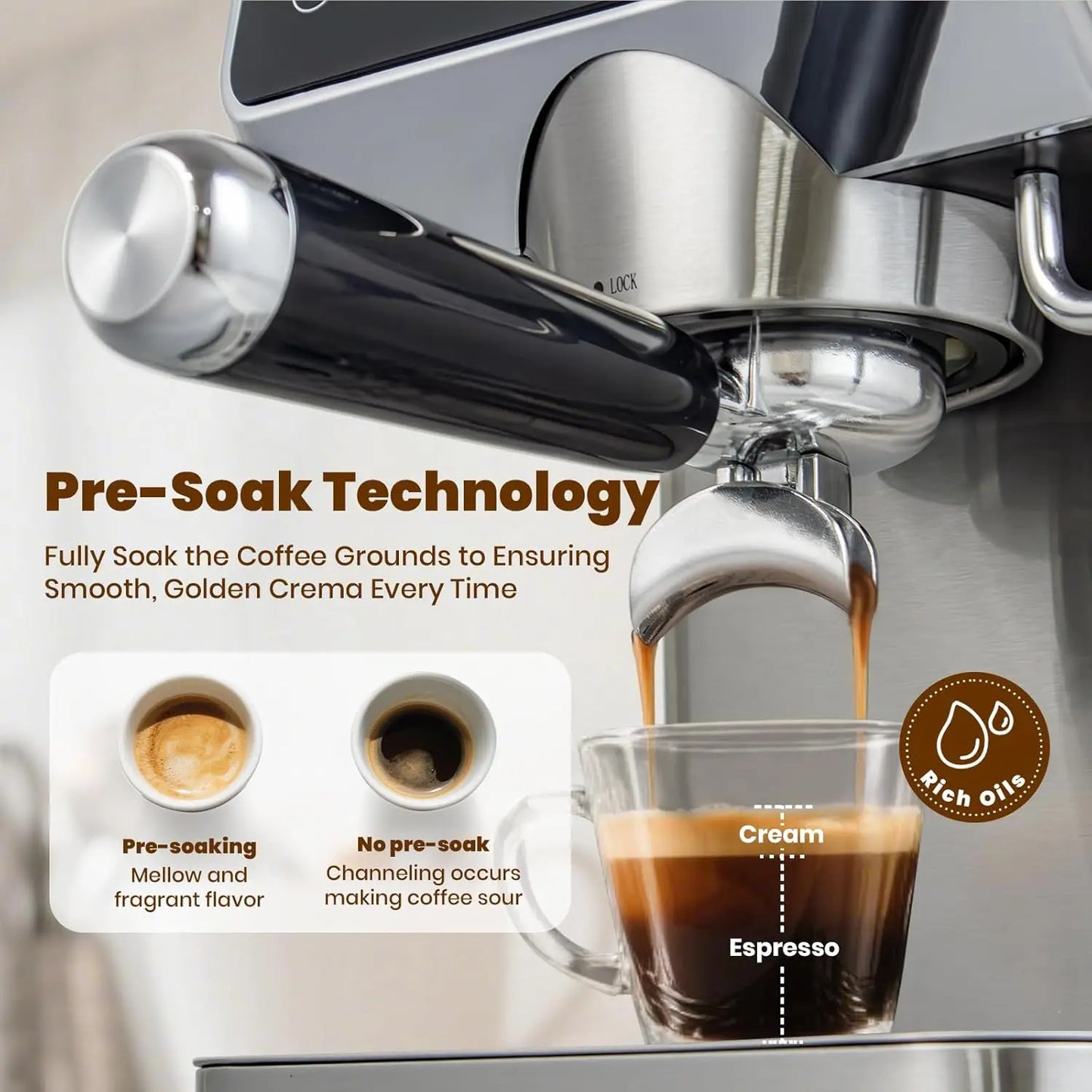 Expresso Coffee Machines With Touchscreen 20 Bar Professional Espresso Maker With Milk Frother & Hot Water, Stainless Steel Coff