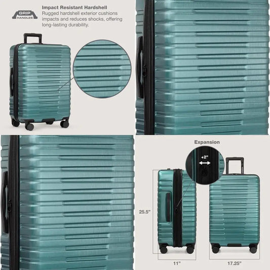 Medium 26-Inch Red Boren Expandable Hardshell Spinner Luggage with 8 Teal Wheels