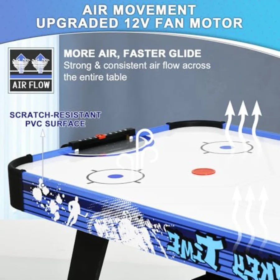58" Air Hockey Table Indoor Powered Air Hockey Game Table with 2 Pucks 2 Pushers Stronger Motor Digital LED Scoreboard in Blue f